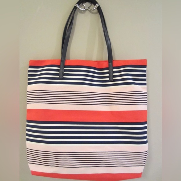 Kate Spade New York Bon Pink Orange and Navy Striped Shopper Tote Bag - Picture 7 of 7